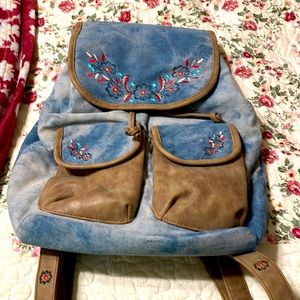Jean Back Pack with Embroidered Flowers. Never Carried!
